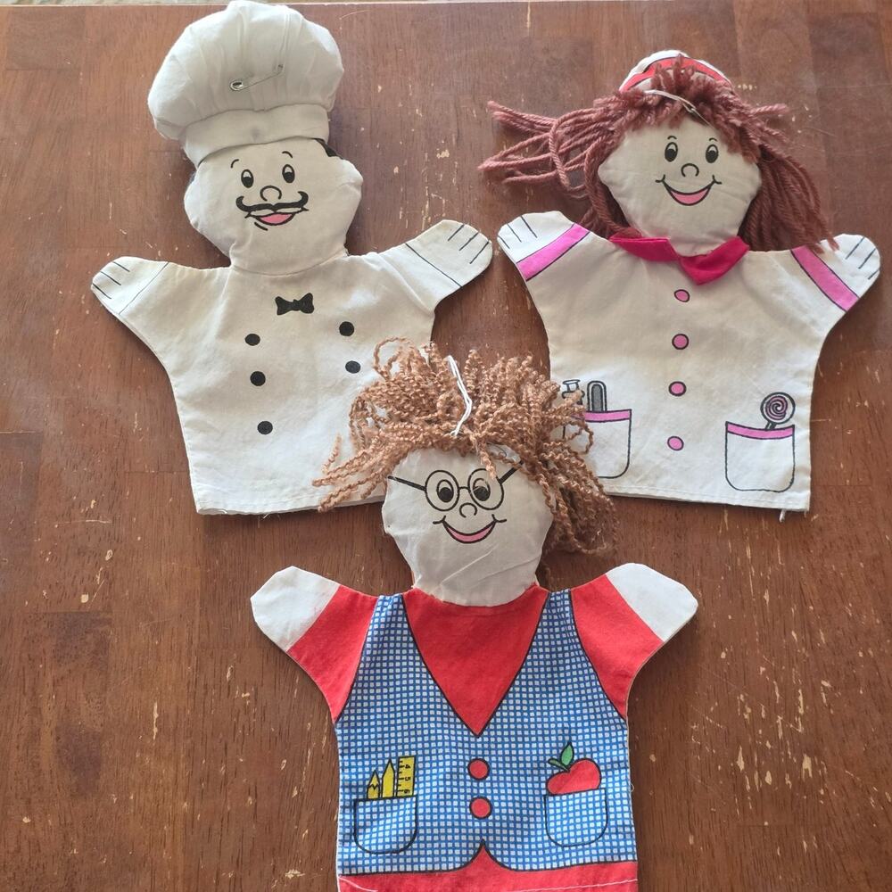 Vintage hand puppets occupations